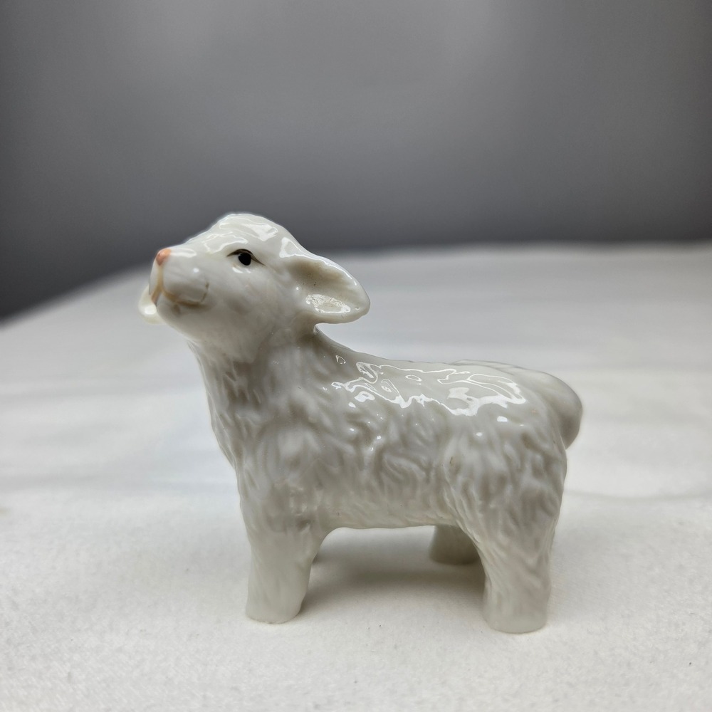 Vintage White Porcelain Lamb Figurine Miniature Made in Japan Glossy 2 Inch